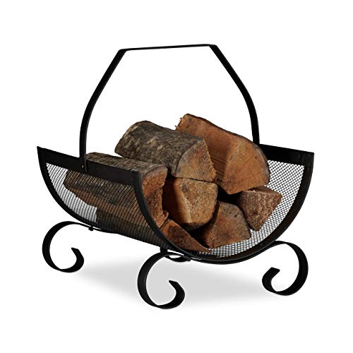 Relaxdays Kaminholzkorb schwarz, Brennholzkorb groß, Holzwiege Kamin, Feuerholzkorb Metall, HxBxT 40 x 33 x 38 cm, black von Relaxdays