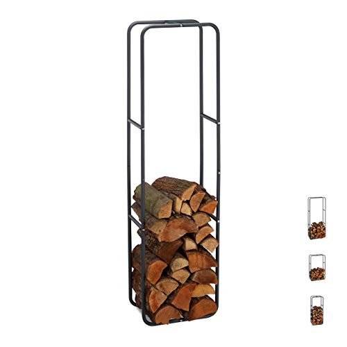 Relaxdays Kaminholzregal, Holzscheite Stapelhilfe, aus Stahl, innen und außen, Brennholzregal, HxB 150x40 cm, anthrazit von Relaxdays