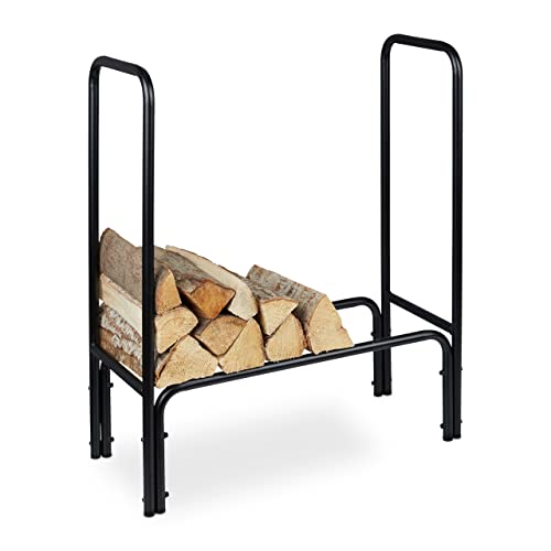 Relaxdays Kaminholzregal, Metall, HBT: 85 x 72 x 30 cm, Regal für Brennholz, innen & außen, Holzstapelhilfe, schwarz von Relaxdays