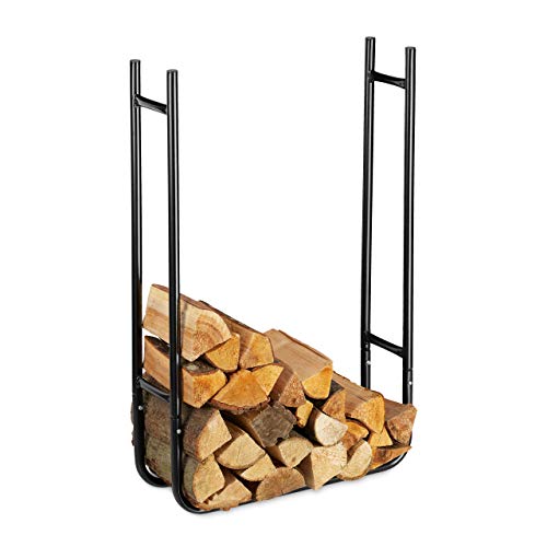Relaxdays Kaminholzregal, schmal, aus Metall, Lagerung von Holz innen und außen, Brennholzregal HBT 90x60x20 cm, schwarz von Relaxdays