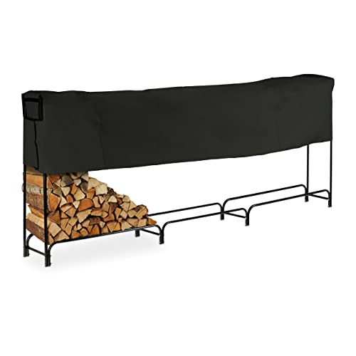 Relaxdays Kaminholzregal mit Abdeckung, Metall, HBT: 122 x 370 x 38,5 cm, außen, großes Regal für Brennholz, schwarz von Relaxdays
