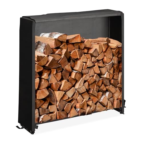 Relaxdays Kaminholzregal mit Abdeckung, für Holz ab 25 cm, Brennholzregal aus Eisen, HBT: 110 x 110 x 29 cm, schwarz von Relaxdays