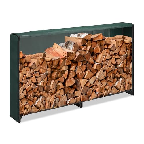 Relaxdays Kaminholzregal mit Abdeckung, für Holz ab 25 cm, Brennholzregal aus Eisen, HBT: 110x200x29 cm, schwarz/grün von Relaxdays