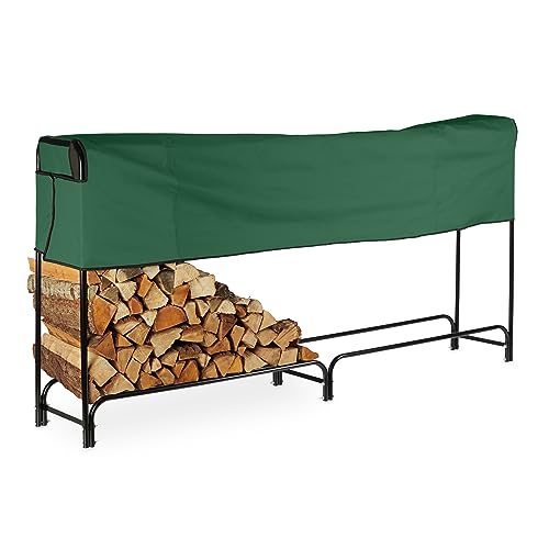 Relaxdays Kaminholzregal mit Abdeckung, für innen und außen, Brennholzregal aus Stahl, HBT: 122x250x30 cm, schwarz/grün von Relaxdays