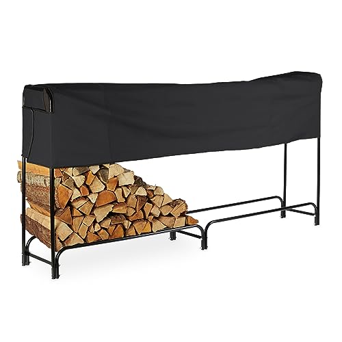 Relaxdays Kaminholzregal mit Abdeckung, pulverbeschichteter Stahl, außen, Brennholzregal, HBT 122 x 250 x 30 cm, schwarz von Relaxdays