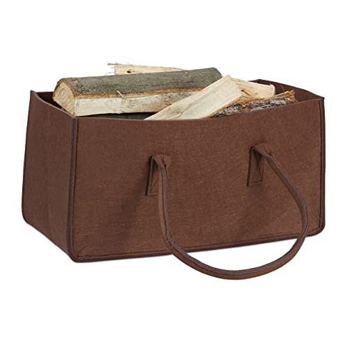 Relaxdays Kaminholztasche aus Filz, tragbarer Feuerholzkorb, faltbarer Zeitungshalter HxBxT: 25 x 25 x 50 cm, braun Relaxdays Kaminholztasche aus Filz, tragbarer Feuerholzkorb, faltbarer Zeitungshalter HxBxT: 25 x 25 x 50 cm, braun von Relaxdays
