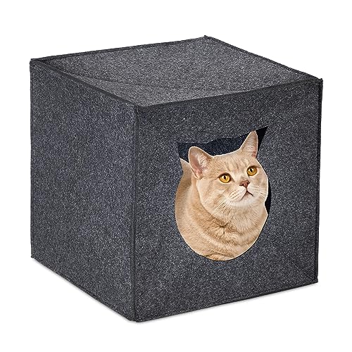Relaxdays Katzenhöhle Filz, Katzenbox für Regal, quadratisch, HBT 33x33x33 cm, faltbar, Katzen & kleine Hunde, anthrazit von Relaxdays