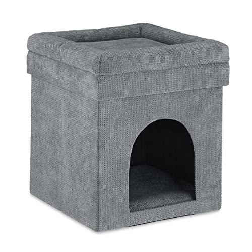 Relaxdays Katzenhöhle Hocker, Versteck für Katzen & kleine Hunde, Faltbarer Sitzhocker, HxBxT: 42 x 38 x 38 cm, grau von Relaxdays