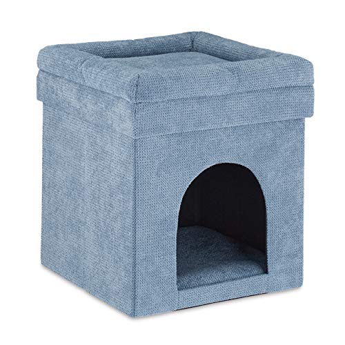 Relaxdays Katzenhöhle Hocker, Versteck für Katzen & kleine Hunde, Kissen, faltbar, Sitzhocker, HBT 42 x 38 x 38 cm, grau von Relaxdays