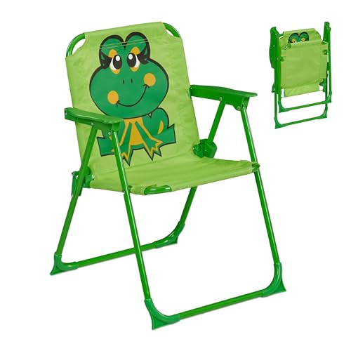 Relaxdays Kinder Klappstuhl, Campingstuhl mit Frosch-Motiv, HBT: 51,5x36x37,5 cm, Picknickstuhl outdoor, Faltstuhl, bunt von Relaxdays
