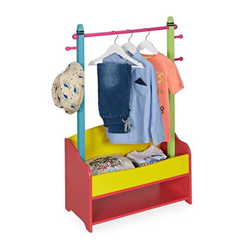 Relaxdays Kinder Kleiderständer, Kleiderstange Kinderzimmer, 4 Haken, 2 Ablagen, HBT: 100,5x71x30 cm, Garderobe, bunt von Relaxdays