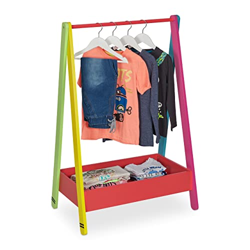 Relaxdays Kinder Kleiderständer, Kleiderstange für Kinderzimmer, mit Ablage, HBT: 99x64,5x42 cm, Kindergarderobe, bunt von Relaxdays