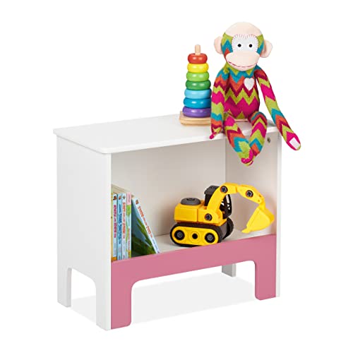Relaxdays Kinderregal, 1 Fach, HxBxT: 40,5x48x24 cm, für Bücher & Spielsachen, Spielzeugregal Kinderzimmer, weiß/rosa von Relaxdays