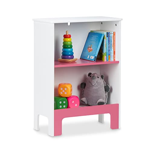 Relaxdays Kinderregal, 2 Fächer, HxBxT: 66x48x24 cm, für Bücher & Spielsachen, Spielzeugregal Kinderzimmer, weiß/rosa von Relaxdays