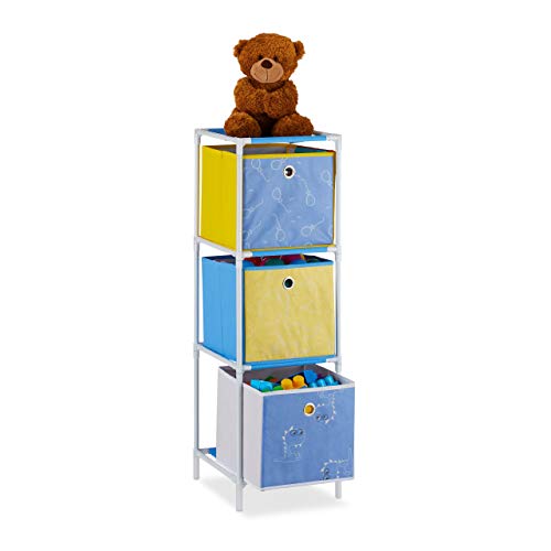 Relaxdays Kinderregal, 3 Boxen, Jungen & Mädchen, Dino-Design, Regal Kinderzimmer, Spielzeug, HBT 89x27,5x30 cm, Gelb von Relaxdays