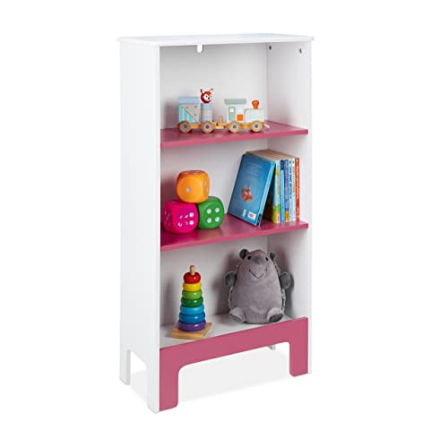 Relaxdays Kinderregal, 3 Fächer, HxBxT: 91x48x24 cm, für Bücher & Spielsachen, Spielzeugregal Kinderzimmer, weiß/rosa von Relaxdays