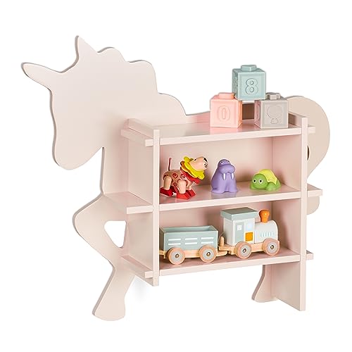 Relaxdays Kinderregal Einhorn, 2 offene Fächer, Bücherregal Kinder, Wand, HxBxT: 54,5x66x13 cm, Kinderzimmer Regal, rosa, Faserplatte von Relaxdays