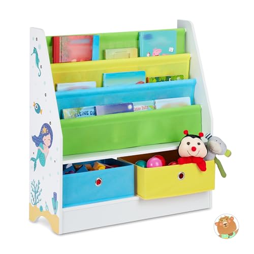 Relaxdays Kinderregal Meermotiv, 2 Boxen, 3 Fächer, Spielzeug Aufbewahrung, Kinder Bücherregal HBT 74 x 71 x 23 cm, bunt von Relaxdays