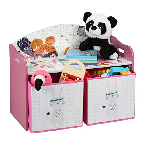 Relaxdays Kinderregal mit 2 Boxen, Heldin-Motiv, Kinderzimmerkommode, HBT: 49x62,5x30 cm, niedriges Spielzeugregal, bunt von Relaxdays