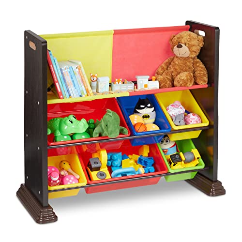 Relaxdays Kinderregal mit 6 Aufbewahrungsboxen, 1 Fach aus Stoff, HBT: 81,5 x 95,5 x 37 cm, Regal für Spielzeug, braun von Relaxdays