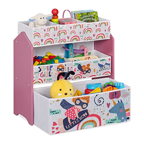 Relaxdays Kinderregal mit 6 Aufbewahrungsboxen, HxBxT: 66 x 63 x 30 cm, Mädchen, Spielzeugregal fürs Kinderzimmer, bunt von Relaxdays