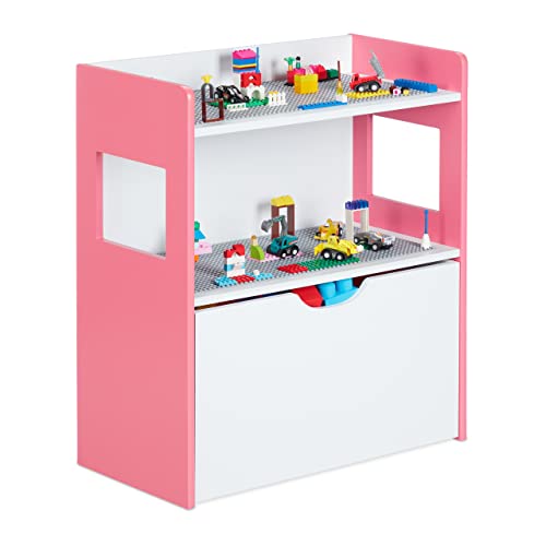 Relaxdays Kinderregal mit Bauplatten, Aufbewahrungsbox mit Rollen, HxBxT: 60 x 52 x 26,5 cm, Spielzeugregal, MDF, bunt von Relaxdays
