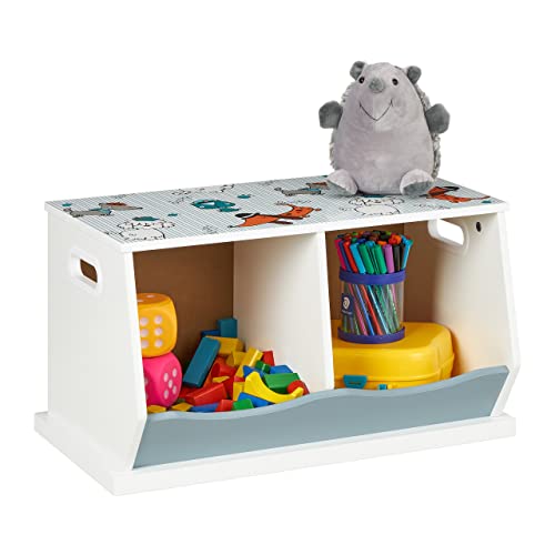 Relaxdays Kinderregal mit Hundemotiv, 2 Fächer, HxBxT: 33 x 60 x 34 cm, Mädchen & Jungen, MDF, Bücherregal, bunt von Relaxdays