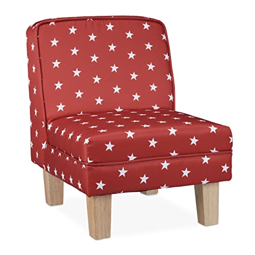 Relaxdays Kindersessel mit Sternen, für Jungen & Mädchen, Kleiner Sessel für Kinderzimmer, HBT: 60 x 45 x 52 cm, rot von Relaxdays