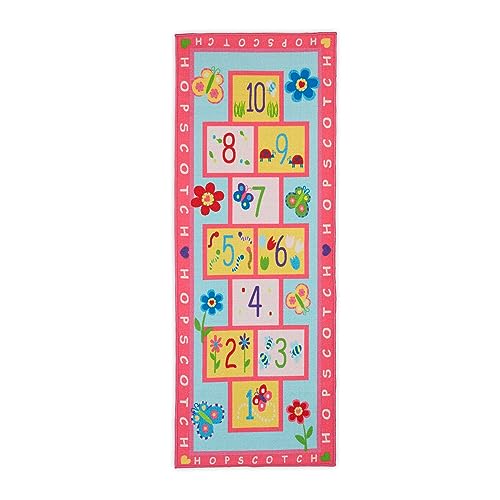 Relaxdays Kinderteppich, Spielteppich mit Hüpfspiel, 179 x 67 cm, Hüpfteppich fürs Kinderzimmer, Himmel und Hölle, bunt, Polyester, Kunststoff von Relaxdays