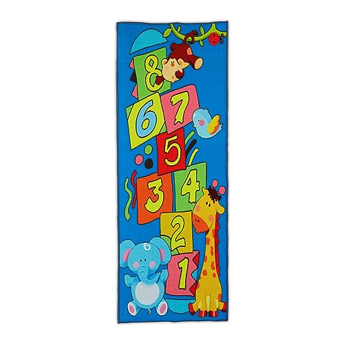 Relaxdays Kinderteppich Hüpfkästchen, Spielteppich mit Tier-Motiv, 179 x 67 cm, Hüpfteppich für Himmel und Hölle, bunt von Relaxdays