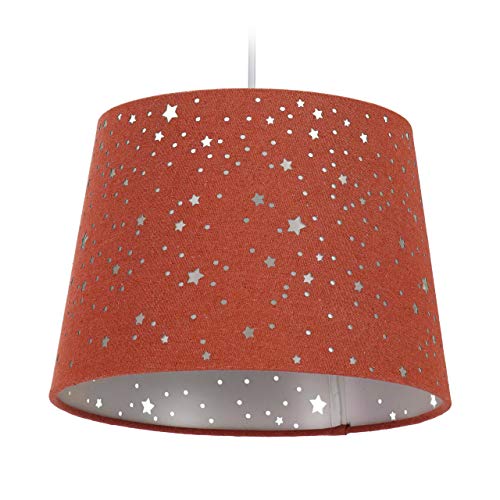 Relaxdays Kinderzimmerlampe Sterne, hängende Schirmlampe, Jungen & Mädchen, Sternenhimmel, E27, runder Stoffschirm, rot, 10028042_47 von Relaxdays