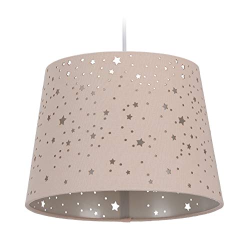 Relaxdays Kinderzimmerlampe Sterne, hängende Schirmlampe für Mädchen, Sternenhimmel Motiv, E27, runder Stoffschirm, rosa, 122 x 27 x 27 cm von Relaxdays