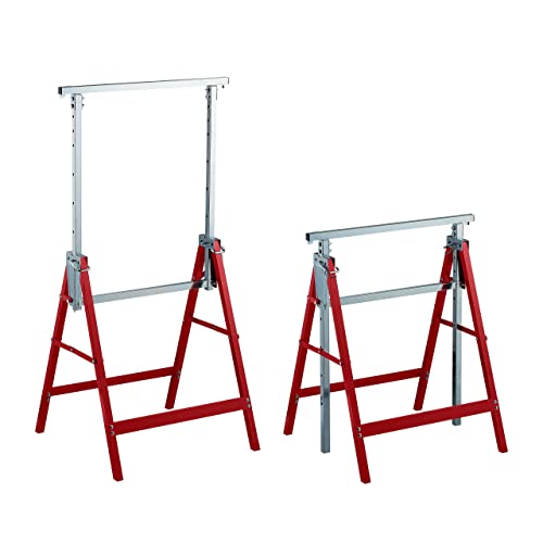 Relaxdays Klappbock, 2er Set, 7-Fach höhenverstellbar, bis 200 kg, klappbare Arbeitsböcke, Werkstatt, Stahl, rot/Silber von Relaxdays