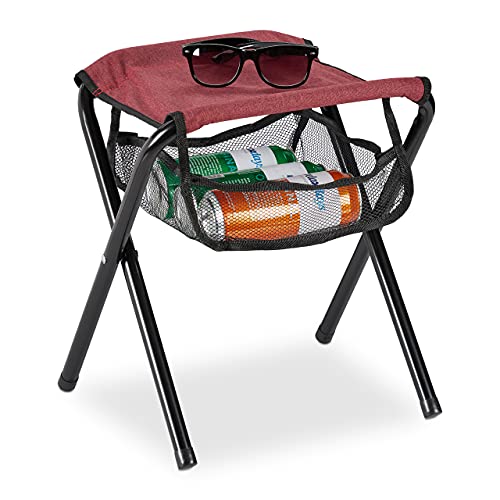 Relaxdays Klapphocker, mit Tasche, bis 120 kg belastbar, faltbar, leicht, Campinghocker HxBxT: 39 x 29 x 35 cm, rot von Relaxdays