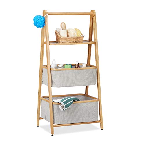 Relaxdays Klappregal Bambus mit 3 Ebenen, Ablage & Stoffkörbe, Korbregal faltbar, Holz, HBT: 105x49,5x36 cm, natur/grau Relaxdays Klappregal Bambus mit 3 Ebenen, Ablage & Stoffkörbe, Korbregal faltbar, Holz, HBT: 105x49,5x36 cm, natur/grau von Relaxdays