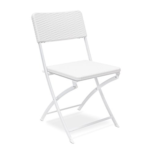 Relaxdays Klappstuhl BASTIAN, Gartenstuhl klappbar HBT 82 x 44 x 50 cm, Balkonstuhl, Rattan-Optik, weiß (1er Pack) von Relaxdays