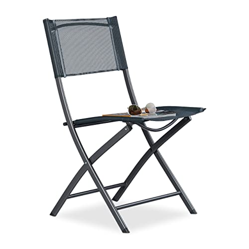 Relaxdays Klappstuhl Balkon, Metall, Kunststoff, Gartenstuhl, HxBxT: 87 x 46 x 48 cm, Balkonklappstuhl, anthrazit, Grau von Relaxdays