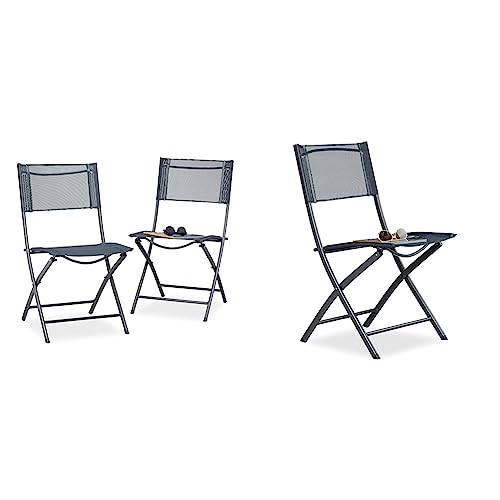 Relaxdays Klappstuhl Balkon 2er Set & Klappstuhl Balkon, Metall, Kunststoff, Gartenstuhl, HxBxT: 87 x 46 x 48 cm, Balkonklappstuhl, anthrazit von Relaxdays