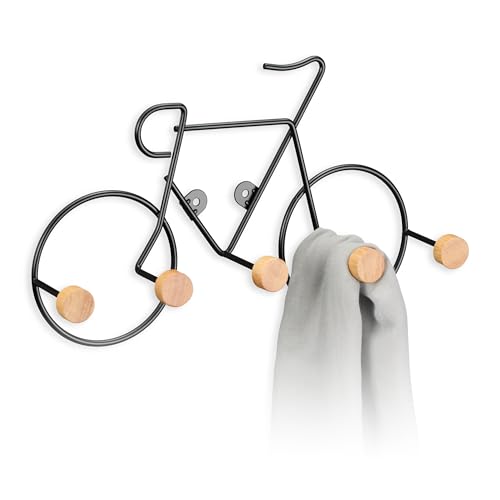 Relaxdays Kleiderhaken im Fahrrad-Design, 5 Haken Flurgarderobe, Jackenhalter für Wand, Garderobenhaken, schwarz/braun von Relaxdays