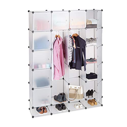Relaxdays Kleiderschrank Stecksystem aus Kunststoff, 18 Fächer mit Tür, großer Garderobenschrank 145x200 cm, transparent von Relaxdays