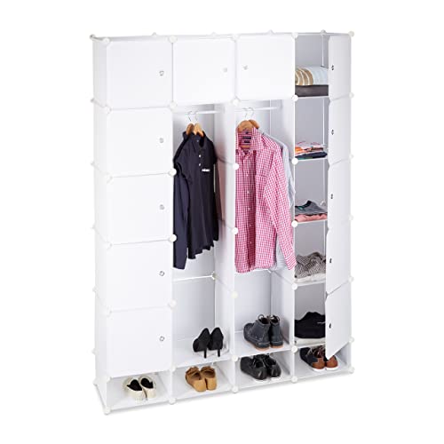 Relaxdays Kleiderschrank Stecksystem multifunktional, 18 Fächer, großer Kunststoff Garderobenschrank 145 x 200 cm, weiß von Relaxdays