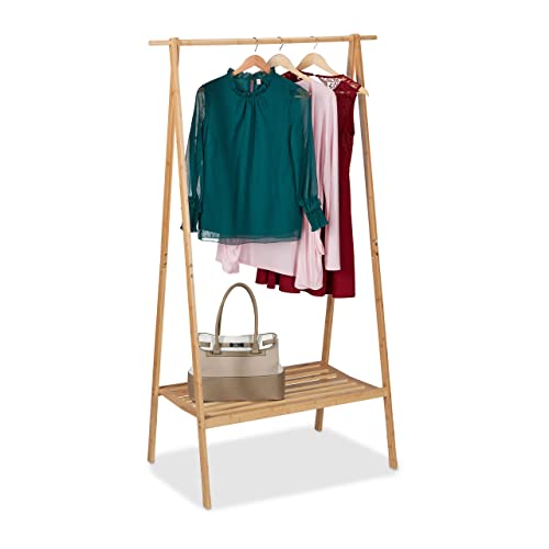 Relaxdays Kleiderständer Bambus, klappbarer Garderobenständer, HBT: 170 x 100 x 56,5 cm, Kleiderstange mit Ablage, natur von Relaxdays