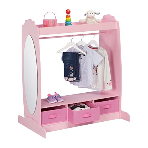 Relaxdays Kleiderständer Kinder, 5 Fächer, Kleiderstange Kinderzimmer, Haken und Spiegel, HBT: 107 x 97,5 x 61 cm, rosa von Relaxdays