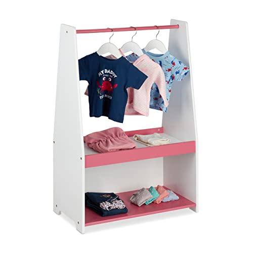 Relaxdays Kleiderständer Kinder, Kleiderstange & 2 Ablagen, HxBxT: 90 x 60 x 30 cm, Garderobe Kinderzimmer, weiß/rosa von Relaxdays
