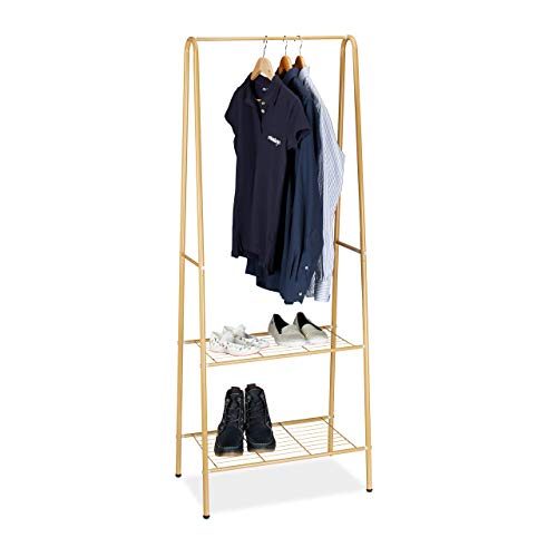 Relaxdays Kleiderständer SANDRA mit 2 Ablagen, Metall, Garderobenständer, mit Kleiderstange HBT: 160 x 61,5 x 38 cm, honigbraun, Honig Braun von Relaxdays