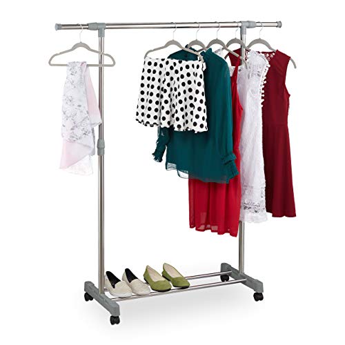 Relaxdays Kleiderständer auf Rollen, mit Kleiderstange & Ablage, verstellbar: Höhe 95-165 cm, Breite 94-160 cm, Silber, 80% Stahl von Relaxdays