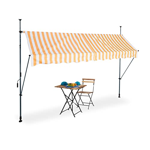 Relaxdays Klemmmarkise, 300 cm breit, höhenverstellbar, ohne Bohren, UV-beständig, Sonnenschutz für Balkon, weiß-orange von Relaxdays