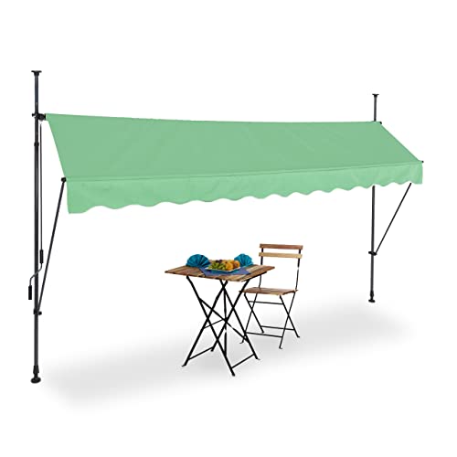 Relaxdays Klemmmarkise, 350 x 120 cm, höhenverstellbar, ohne Bohren, UV-beständig, Sonnenschutz Balkon, grün/grau von Relaxdays
