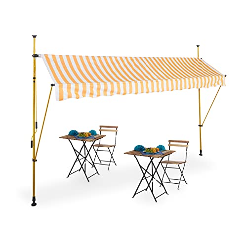 Relaxdays Klemmmarkise, 350 cm breit, höhenverstellbar, ohne Bohren, UV-beständig, Sonnenschutz für Balkon, weiß-orange von Relaxdays