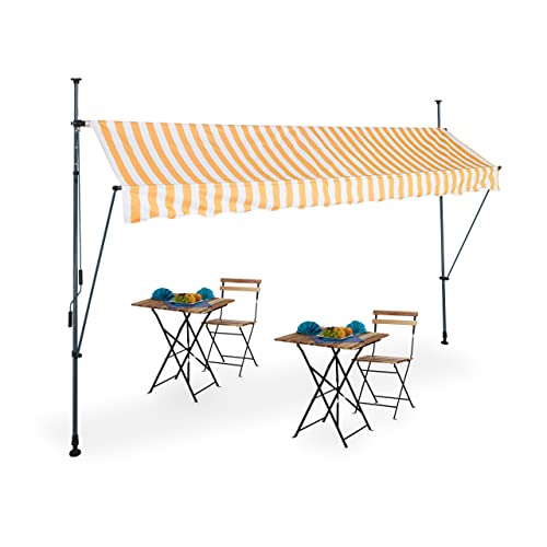 Relaxdays Klemmmarkise, 350 cm breit, höhenverstellbar, ohne Bohren, UV-beständig, Sonnenschutz für Balkon, weiß-orange von Relaxdays